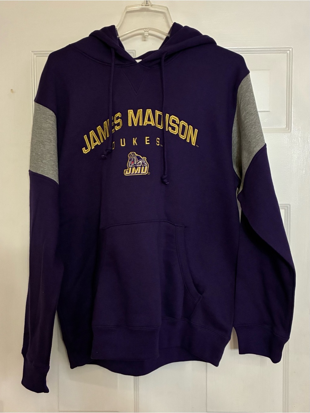 Champion James Madison Purple Hoodie with Gray Sleeve Panels Adult Size Large